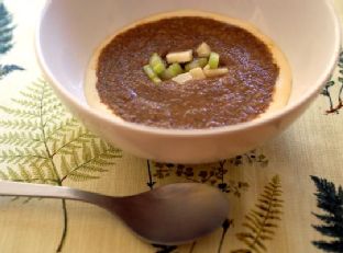 Chestnut and Wild Mushroom Soup With Parmesan Cream and Pears