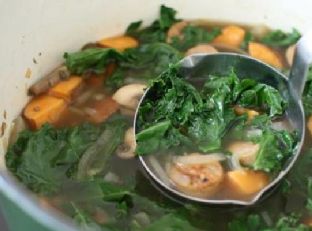 Kale and Roasted Sweet Potato Soup with Chicken Sausage