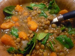 Lentil, Sweet Potato and Spinach Soup