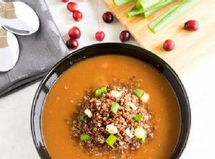 Red quinoa cranberry arugula soup