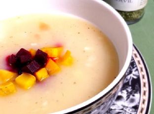 Potato & Leek Soup with Roasted Beets