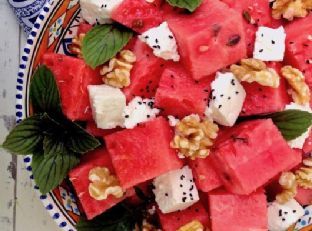 Watermelon Salad with Feta, Walnut & Nigella Seeds