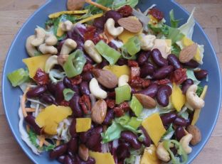 Spicy Salad with Kidney Beans, Cheddar, and Nuts