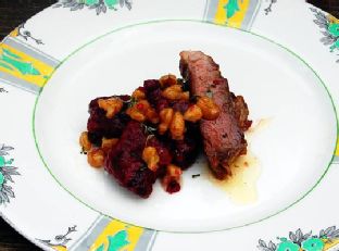 Beet Gnocchi With Steak and Brown Butter Sauce