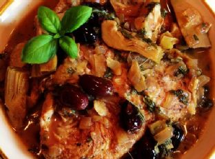 Braised Chicken with Artichoke Hearts & Olives