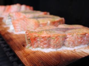 Cedar-Planked Salmon With Mustard Dill Sauce