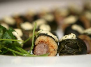 Collard-Wrapped Sausage Corn Dogs