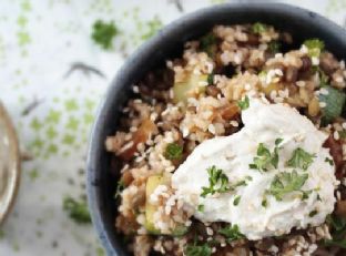 Cracked Wheat Salad with Dates & Tahini Yogurt