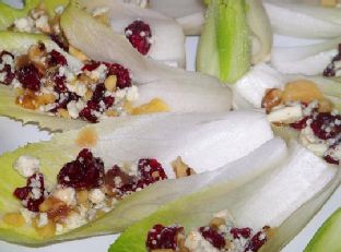 Endive Appetizer With Blue Cheese, Dried Cranberries and Walnuts