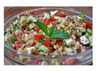 Farro Salad With Tomatoes, Cucumber, Mint and Feta