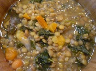 Lentil Apricot Soup With Roasted Kale