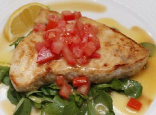 Pan-Roasted Swordfish with Chopped Tomatoes and Lemon Beurre Blanc