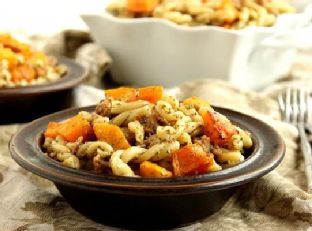 Pasta with Butternut Squash, Sausage and Sage Pesto