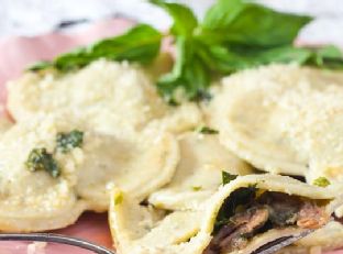 Prosciutto and Mushroom Ravioli With Basil Browned Butter Sauce