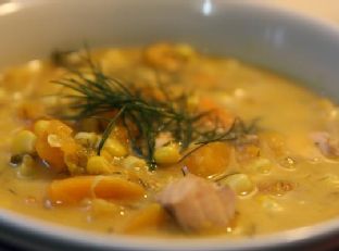 Salmon Butternut Squash Corn Chowder