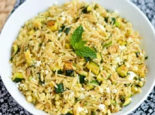 Skillet Orzo with Zucchini, Corn, Feta & Mint