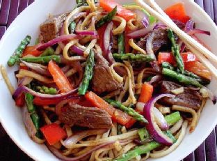 Spicy Beef, Pepper & Asparagus Udon Noodles