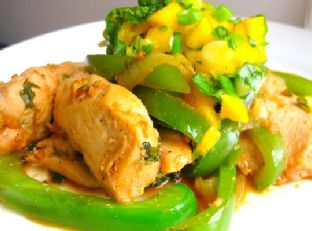 Spicy Coconut Chicken With Mango Basil Salsa