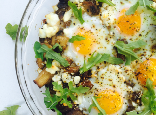 Mushroom Goat Cheese Baked Eggs