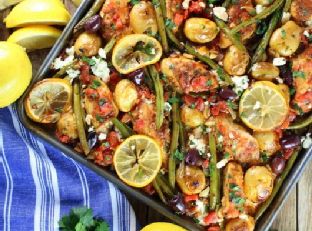 Greek Chicken Sheet Pan Dinner with Green Beans and Feta