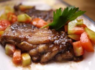 Baked Chicken Thighs with Satay Sauce and Tomato Salad